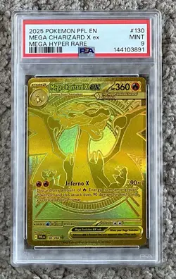 2025 Pokemon Mega Charizard X ex 130/094 PFL Hyper Rare Gold Holo PSA Mint 9 - Image 1