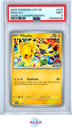 PIKACHU WORLD CHAMPIONSHIPS POKEMON GER SVP DE-SV BLCK STAR PROMO 2025 225 PSA 9 - Image 1