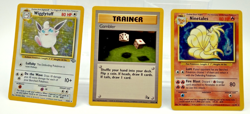 Pokemon Base Set of 3 Cards Ninetales Rare LP, Wigglytiff Rare LP, Trainer Ex+NM - Image 1