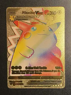 Pokemon Gold Foil Fan Art Rainbow Pikachu VMAX Gigantamax 044/185 Display Card - Image 1