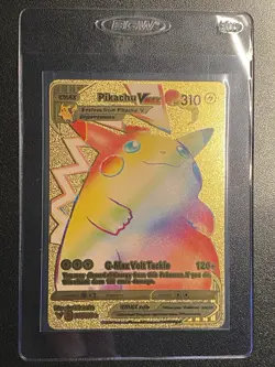 Pokemon Gold Foil Fan Art Rainbow Pikachu VMAX Gigantamax 044/185 Display Card - Image 3