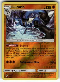 Lucario 71/147 SM - Burning Shadows LP Pokemon Card TCG - Image 1