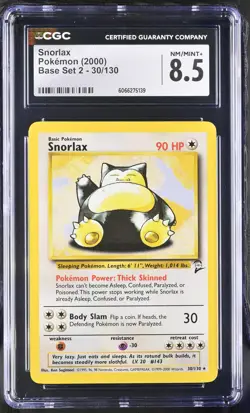CGC 8.5 Snorlax 2000 Base Set 2 30/130 Pokemon Card - Image 1
