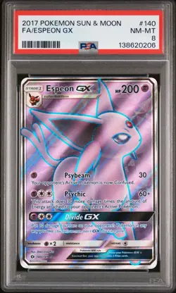 PSA 8 NM-MT 2017 POKEMON SUN & MOON Base Set #140 FULL ART ESPEON GX - Image 1