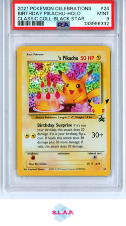 BIRTHDAY PIKACHU-HOLO CLASSIC COLL-BLCK STR POKEMON CELEB 2021 24 PSA 9 - Image 1