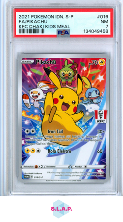 FA/PIKACHU KFC CHAKI KIDS MEAL POKEMON INDONESIAN S PROMO 2021 016 PSA 7 - Image 1