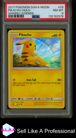 PIKACHU-HOLO SHINING LEGENDS POKEMON SUN & MOON SHINING LEGENDS 2017 28 PSA 8 - Image 1