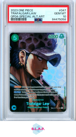 TRAFALGAR LAW SPECI ALT ART ONE PIECE OP04-KINGDOMS OF INTRIGUE 2023 047 PSA 10 - Image 1