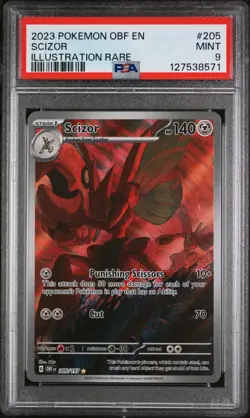 PSA 9 Scizor 205/197 Obsidian Flames Holo Illustration Rare Pokemon Card 2023 - Image 1