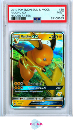 RAICHU GX HIDDEN FATES POKEMON SUN & MOON HIDDEN FATES 2019 20 PSA 9 - Image 1