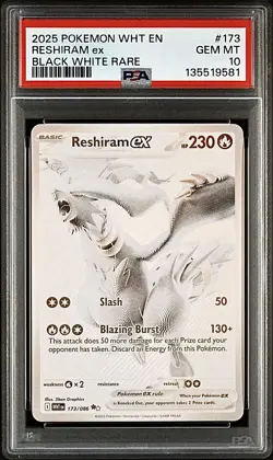 2025 Reshiram ex 173 Black White Rare Pokemon White Flare PSA 10 - Image 1