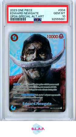 EDWARD NEWGATE ONE PIECE OP02-004 2023 KINGDOMS/INTRIGUE SPEC ALT ART EN PSA 10 - Image 1