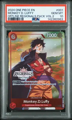 MONKEY D LUFFY P-001 OFFLINE REGIONALS PSA 10 GEM MINT, 2024 ONE PIECE CARD GAME - Image 1