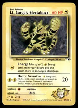 Pokemon Cards Lt. Surge's Electabuzz 27/132 UNLIMITED Gym Heroes WOTC Rare LP - Image 1