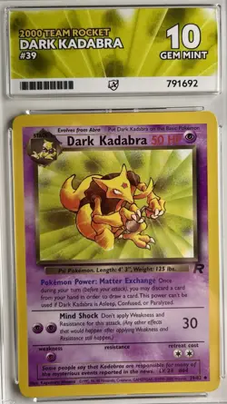 Pokemon TCG Dark Kadabra Card 39/82 Team Rocket WOTC 2000 Graded Gem Mint 10 - Image 1