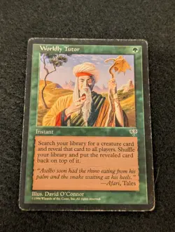 Worldly Tutor Magic The Gathering 1996 Instant Green O'Connor MTG HP Damaged - Image 1