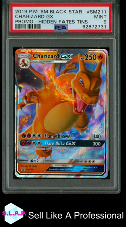 CHARIZARD GX POKEMON #SM211 2019 PROMO - HIDDEN FATES TINS FULL ART EN PSA 9 - Image 1