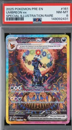 2025 POKEMON PRISMATIC EVOLUTIONS SPECIAL ILLUSTRATION RARE UMBREON EX PSA 8 - Image 1