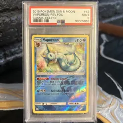2019 POKEMON SUN & MOON COSMIC ECLIPSE #42 VAPOREON-REVERSE FOIL - Image 1