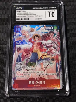 One Piece TCG Monkey D. Luffy 2nd Anniversary Tournament ST10-006 Cinese CGC 10 - Image 1