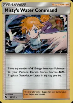 Misty's Water Command Holo Rare Hidden Fates 63/68 Supporter Holo Pokemon Card - Image 1