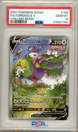 2021 Pokemon SWSH Chilling Reign Tornadus V #185/198 PSA 10 GRADED - Image 3