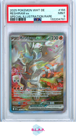 RESHIRAM EX SPECI4L ILL RARE POKEMON GER WHT DE-WHITE FLARE 2025 166 PSA 9 - Image 1