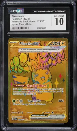 CGC 10 Pikachu ex 179/131 Prismatic Evolutions Hyper Rare 2025 Pokemon TCG - Image 1