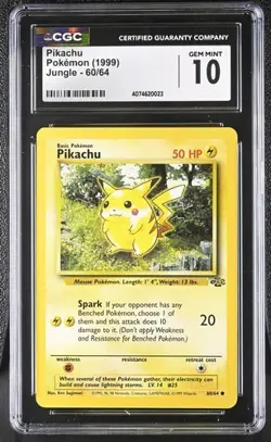 ✨✨✨ CGC 10 Pikachu 60/64 Jungle Pokemon Card 1999 - Image 1