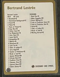 Magic Pro Tour 1996 NYC Bertrand Lestree- 64 Cards MISSING MOST SIDEBOARD MTG - Image 3
