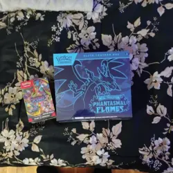 Pokemon Phantasmal Flames ETB + Booster Bundle In Hand - Image 1