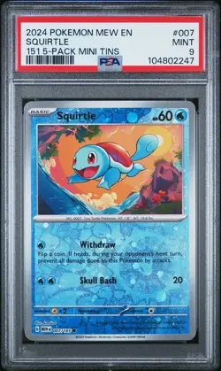 PSA 9 Squirtle 007 151 5-Pack Mini Tins Pokemon 2024 Pokemon Mew En-151 - Image 1