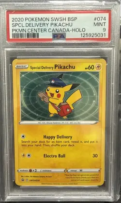 2020 SPECIAL DELIVERY PIKACHU POKEMON CENTER CANADA SWSH074 PSA 9 - Image 1