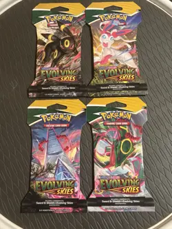 Pokemon Evolving Skies Sleeved Booster Pack Complete Art Set Of 4 Packs. - Image 1
