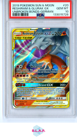 RESHIRAM & GLURAK GX UNBROKEN BONDS-GER POKEMON SM UNBROKEN BONDS 2019 20 PSA 10 - Image 1