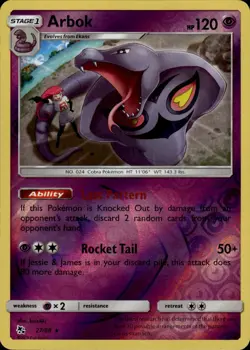 Arbok Rare Hidden Fates 27/68 Psychic Reverse Holo Pokemon Card - Image 1