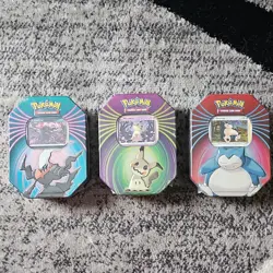 Pokemon TCG Mighty Mysterious Tin Set Darkrai Mimikyu Snorlax Sealed - Image 1