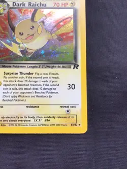 Pokemon Cards: Team Rocket 1st Edition Rare Holo: Dark Raichu 83/82 - Image 5