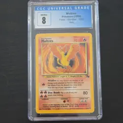 Pokemon Fossil Moltres 12/62 Holo Rare CGC 8 1999 English Graded Card - Image 1