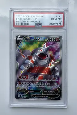 2020 Pokemon Darkness Ablaze Rhyperior V 181/189 Full Art Ultra Rare PSA 10 - Image 1