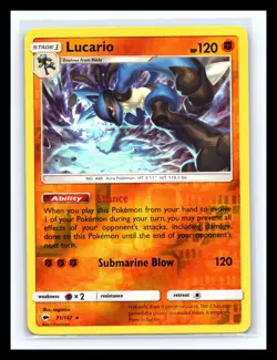 💥 Lucario Holo Rare Reverse Holo SM - Burning Shadows 71/147 Pokemon TCG - Image 1