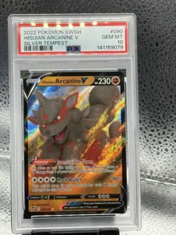 2022 POKEMON SWORD & SHIELD SILVER TEMPEST #090 HISUIAN ARCANINE V PSA 10 - Image 1