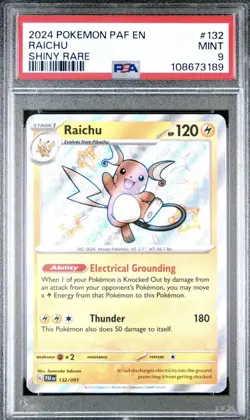 Pokemon Raichu Shiny Rare 132/091 SV: Paldean Fates Holo PSA 9 - Image 1