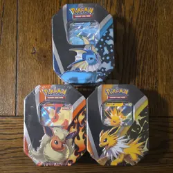 Pokemon Eeveelution Tin Set - Vaporeon V, Jolteon V, Flareon V - 3 Decks - Image 1