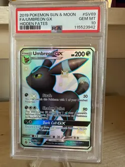 Pokemon 2019 Sun & Moon Hidden Fates #SV69 FA/Umbreon GX PSA 10 - Image 1