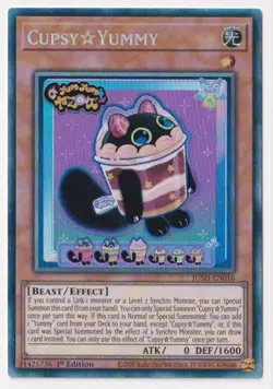 YUGIOH Cupsy Yummy - JUSH-EN016 Collector's Rare 1st Edition NM - Image 1