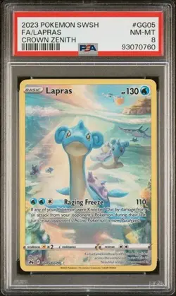 2023 POKEMON SWORD & SHIELD CROWN ZENITH GG05 FULL ART LAPRAS - PSA 8 - Image 1