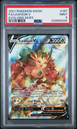 2021 POKEMON SWORD & SHIELD EVOLVING SKIES #167 FULL ART/LEAFEON V PSA 9 - Image 1