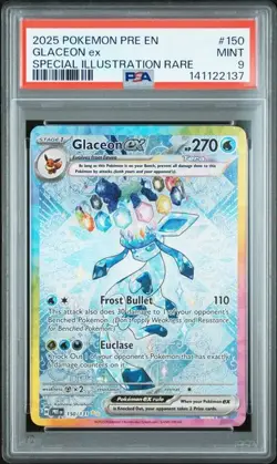 PSA 9 MINT Glaceon ex 150/131 Sv: Prismatic Evolutions Holo Pokemon 2025 - Image 1