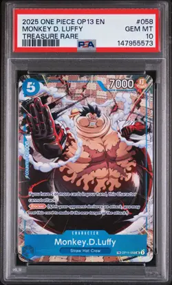ONE PIECE OP13-CARRYING ON HIS WILL TREASURE RARE 058 MONKEY D. LUFFY PSA 10 - Image 1